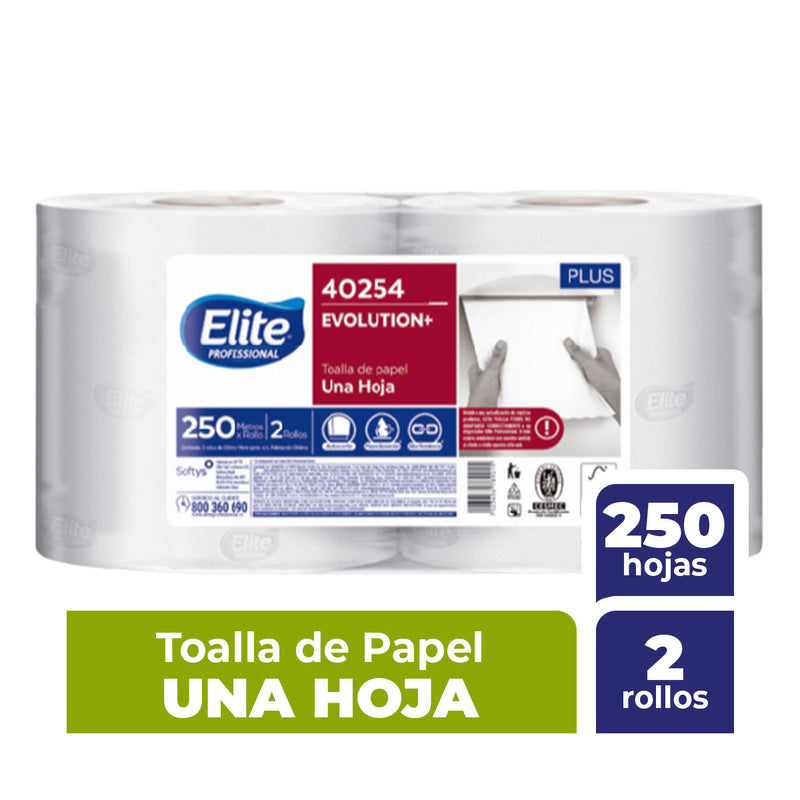 Toalla de papel Elite Evolution Plus Una Hoja Autocorte, 250 metros, 2 unidades