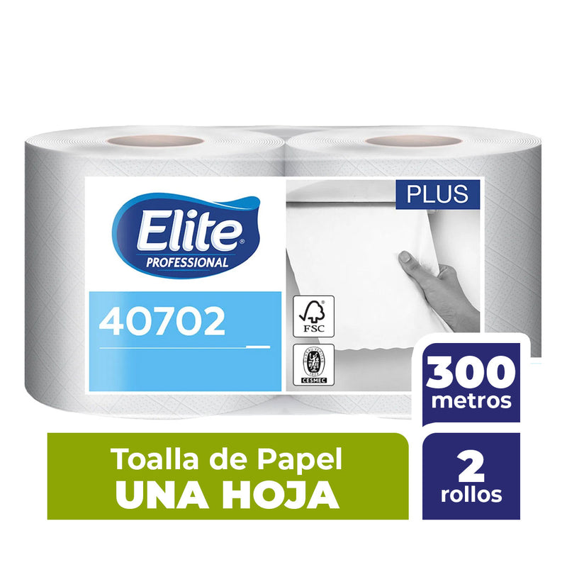 Toalla de papel Elite Professional Plus Una Hoja, 300 metros, 2 unidades