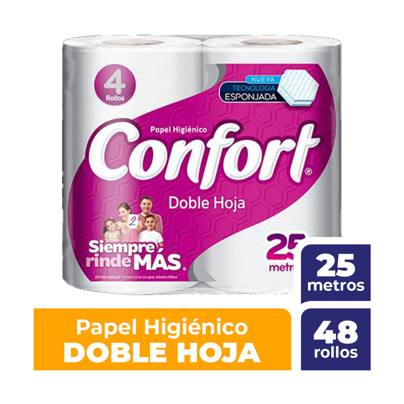 Papel higiénico Confort Doble Hoja, 25 metros, 48 rollos