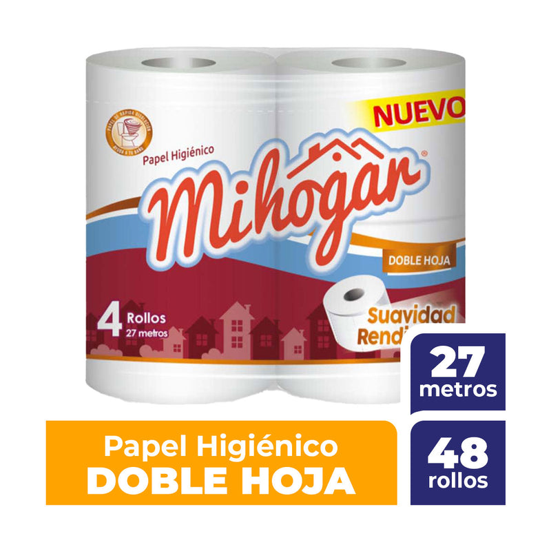 Papel higiénico Mi Hogar Doble Hoja, 27 metros, 48 rollos