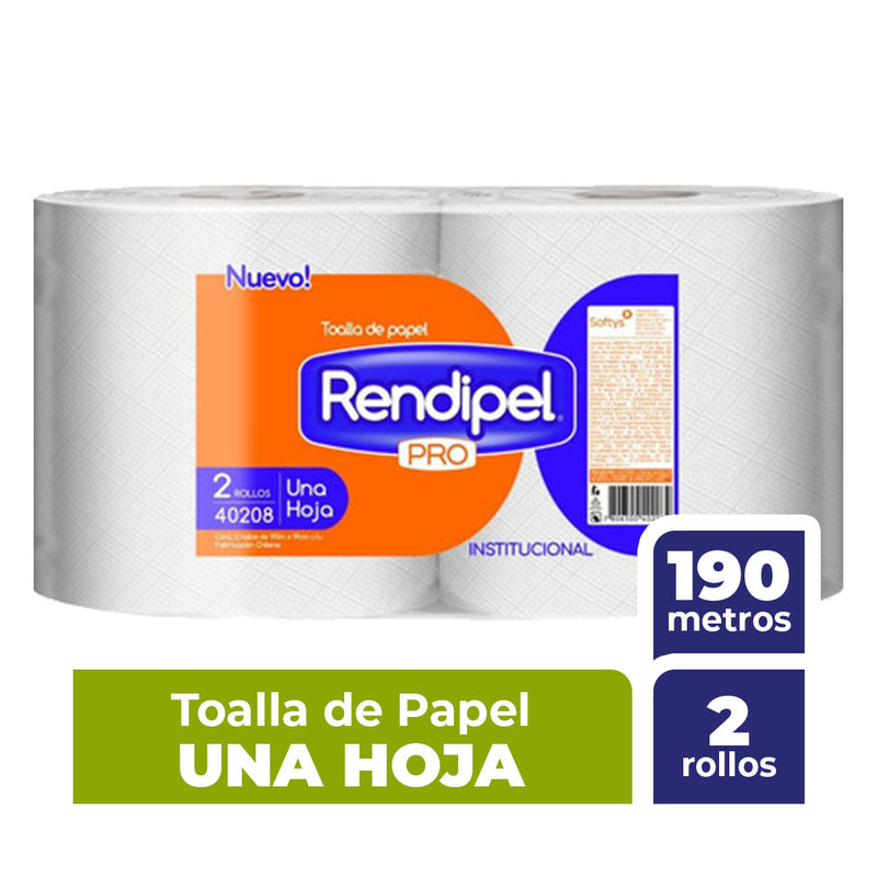 Toalla de papel Rendipel Pro Una Hoja, 190 metros, 2 unidades