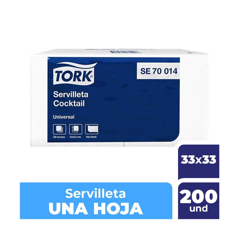 Servilletas de papel Tork Una Hoja, 33 x 33 cm, 200 unidades