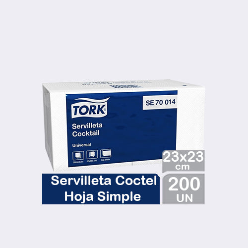 Servilletas de papel tork una hoja 23 x 23 cm , 200 unidade