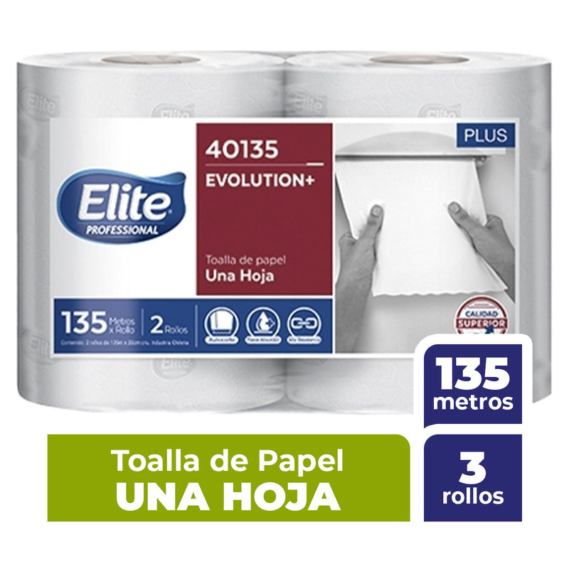 Toalla de papel Elite Evolution Una Hoja, 135 metros, 3 unidades