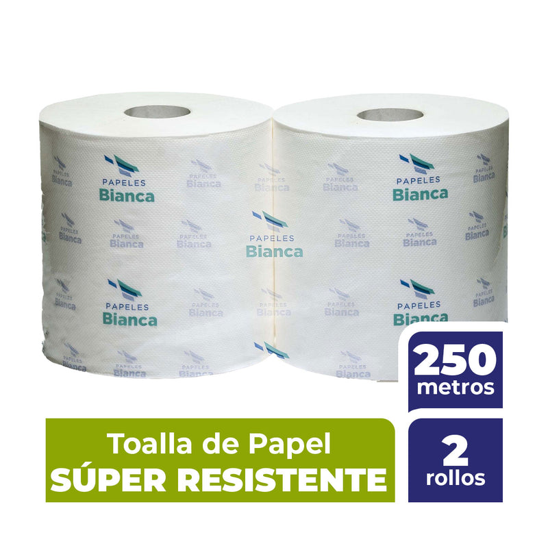 Toalla de papel Bianca Súper Resistente, 250 metros, 2 unidades